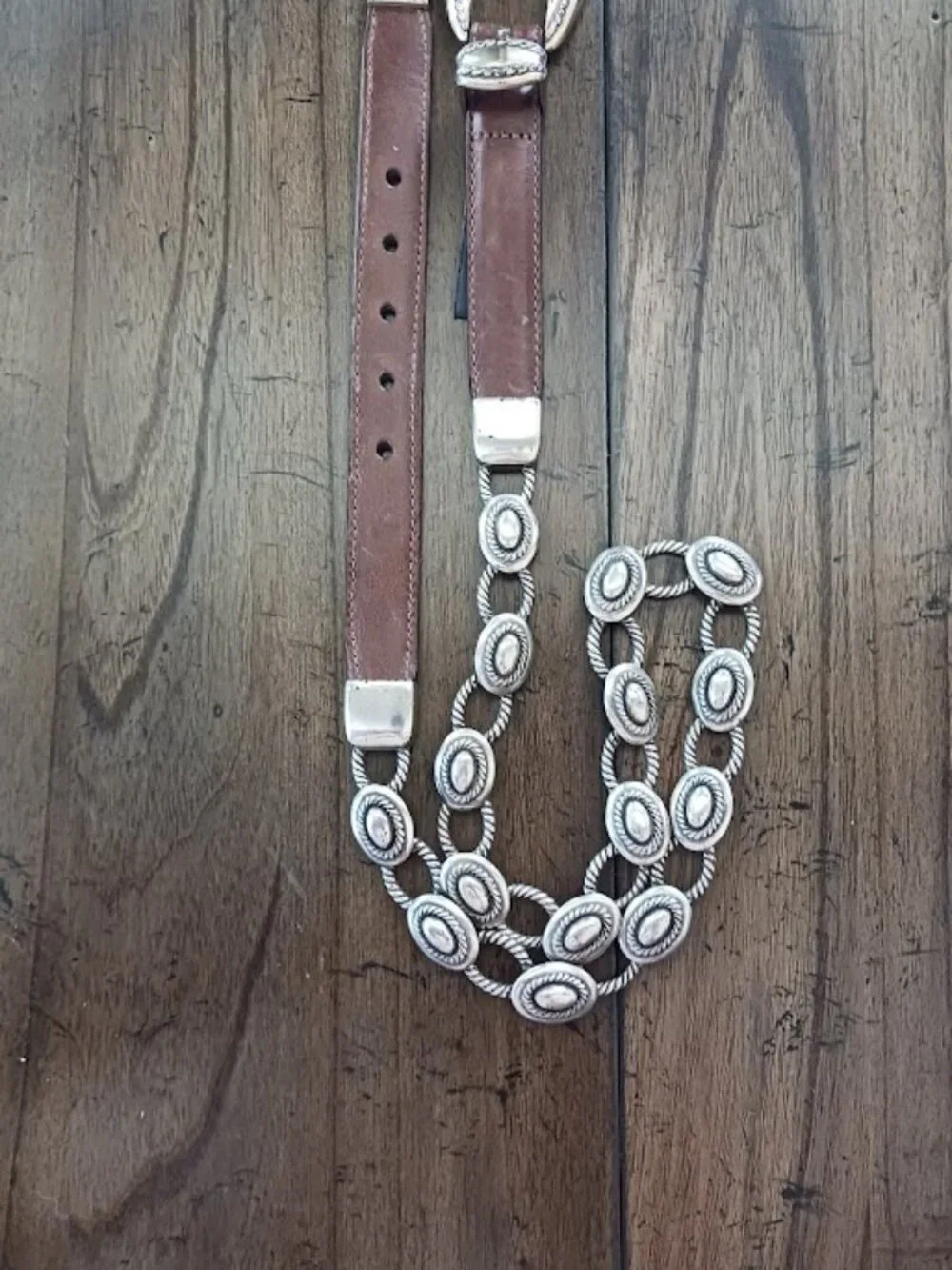 Vtg Women’s Brighton Brown Leather Silver Plated Chain Belt Sz M 37409